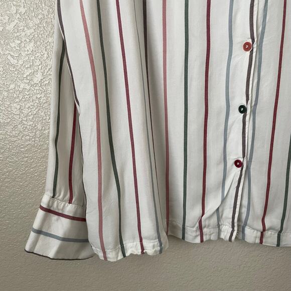 Cozy Earth Shirt Womens XL White Striped Pajama Top Long Sleeve Lounge Sleepwear - Picture 7 of 13